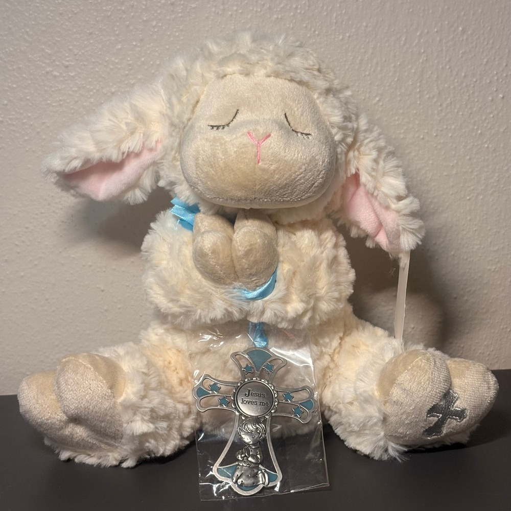 Ganz Serenity Lamb Plush Baby OS Cream NEW Praying Lamb with Crib Cross HE10234